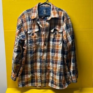 Redhead orange/tan/blue plaid button down collared long sleeve shirt. Mens 2XL